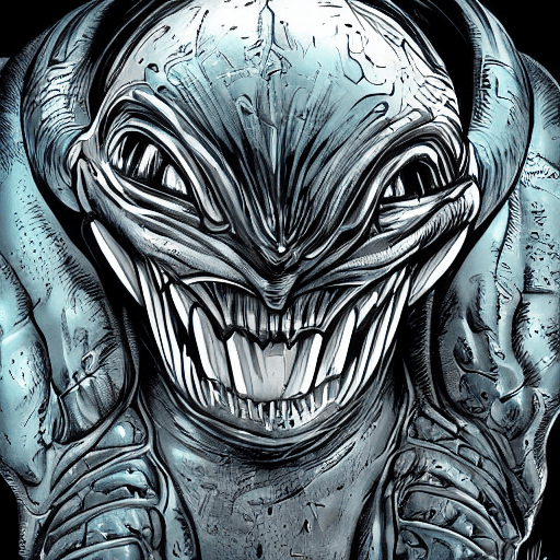 AI generated: Ugly alien monster full body ink hyper realistic hyper detailed sci-fi 8k resolution comic art by Ol...