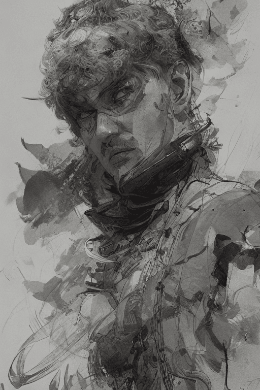 AI generated: portrait of renaud sechan, pen and ink, intricate line drawings, by craig mullins, ruan jia, kentaro...