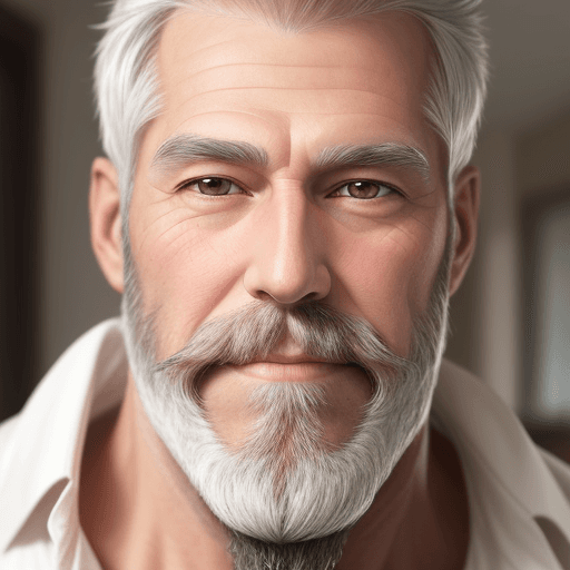 AI generated: man in his 50s, white beard, handsome, brown eyes 