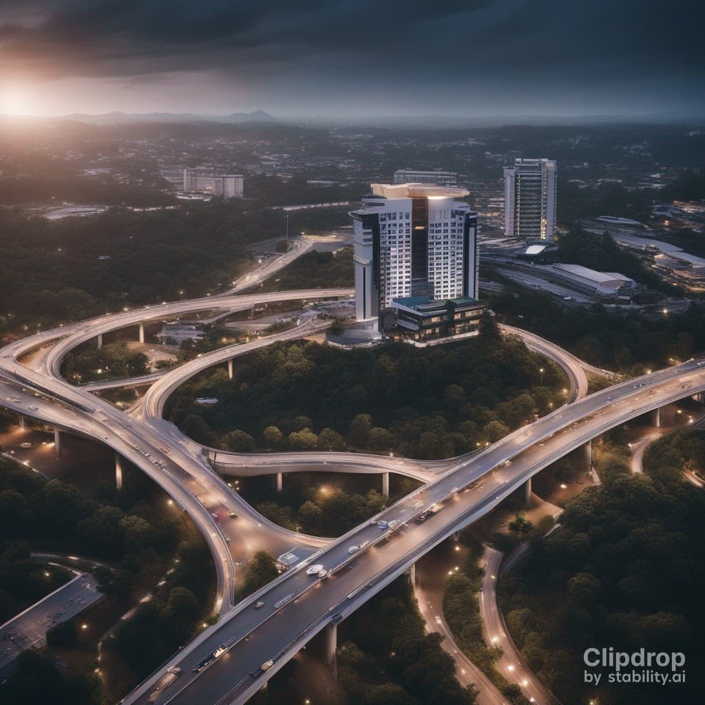 AI generated: a beautiful modern urban city, with freeways, interchanges, beautiful hotels and skyscrapers, based ...