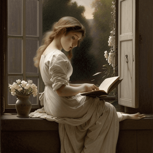 AI generated: WILLIAM ADOLPHE BOUGUEREAU oil painting masterpiece, beautiful young blonde woman with her back comp...
