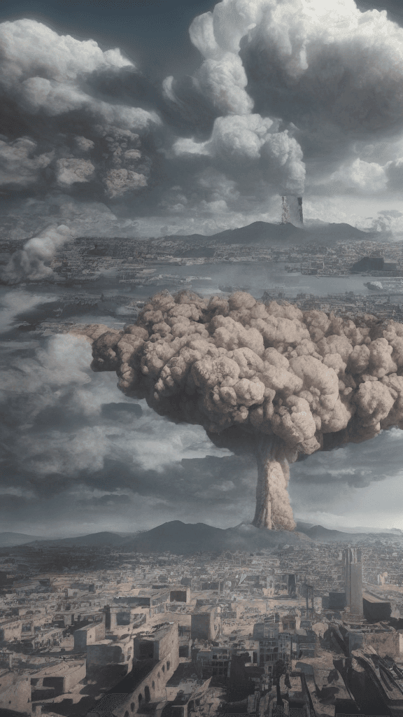 AI generated: draw world war 2 wheredropping of atomic bombs on Hiroshima and Nagasaki, the world witnesses destru...