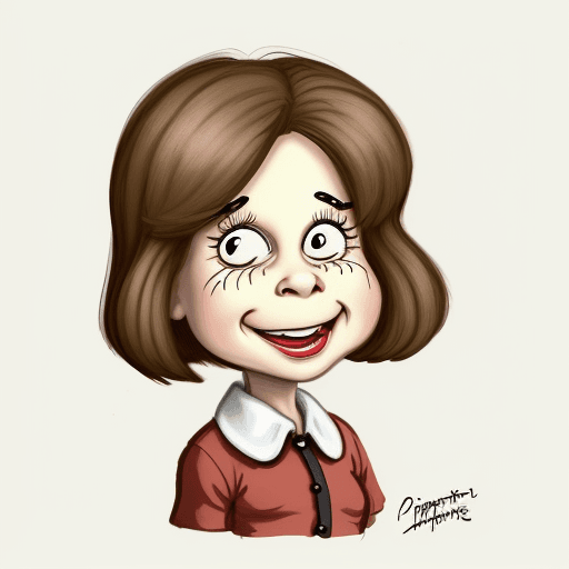 AI generated: A caricature of Peanuts character Peppermint Patty "Yikes!", drawing in the style of Pat Oliphant