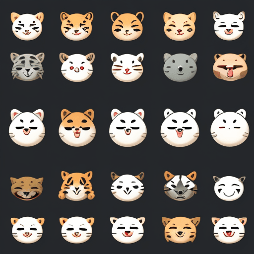 AI generated: Icons, set of icons, animal world, animals, various poses and movements, various emotions. Joy, Ange...