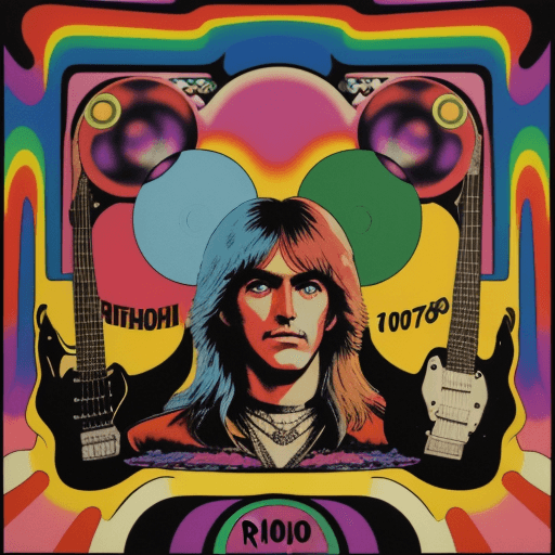 AI generated: 1970's rock band, album cover art, psychedelic, bold colors, vintage --ar 100:100
