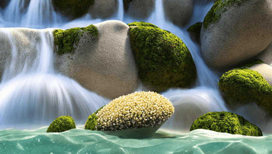 AI generated: complex 3d render ultra detailed, 8k, (full moon) night sky, torquise sea dazzling foamy blue silk w...