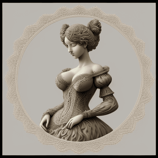 AI generated: graphic art of a a Marvellous sculpture made of lace:: a flawless ful body Color Day lo Cat. Victori...