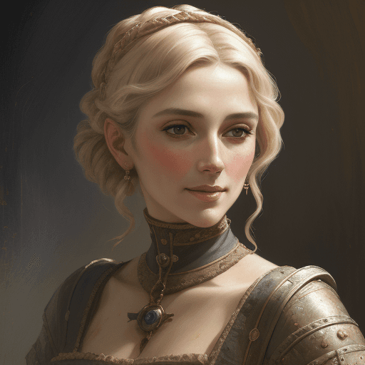 AI generated: professional portrait of XII century woman, happy look, XII century, heavy brushstrokes, textured pa...