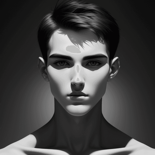 AI generated:  upper body, young male, geometric, bold pixel, his face an array of monochromatic translucency squa...