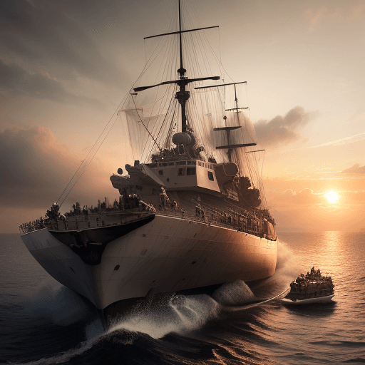 AI generated: A tankman, sitting on the tank turret, Photo of a ultra realistic sailing ship, dramatic light, pale...