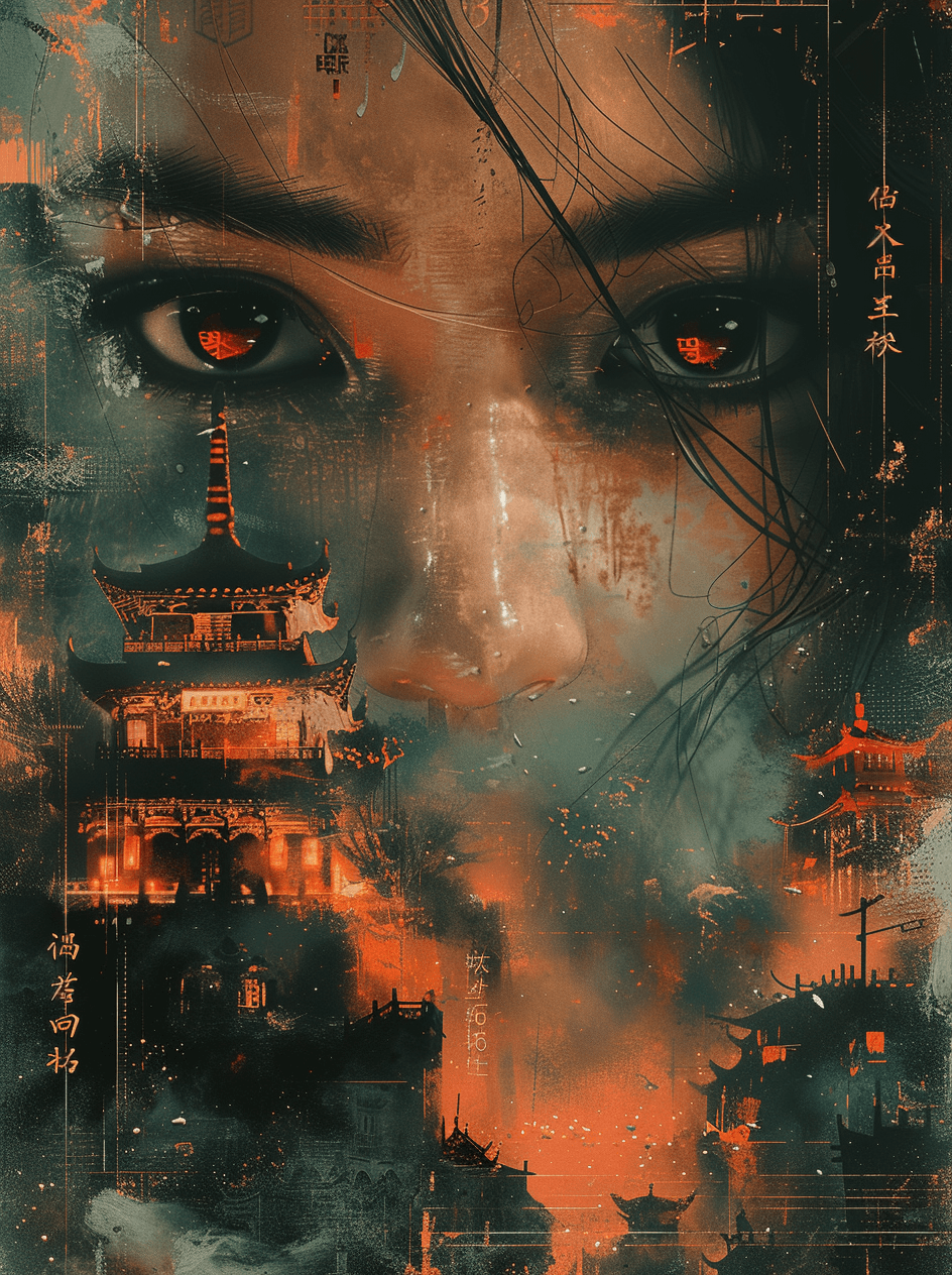 AI generated: a woman in sunglasses beside an old-fashioned house, in the style of cyberpunk manga, ross tran, Chi...