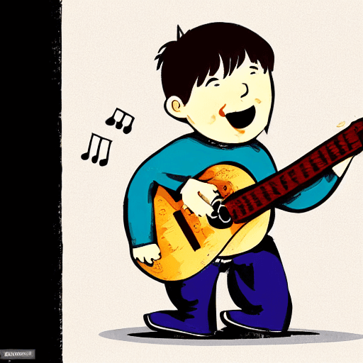 AI generated: little boy with a guitare in children's book style