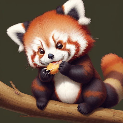 AI generated: red panda, cute appearance, docile character, big eyes, round ears, flat face, thick tail, vivid, fu...