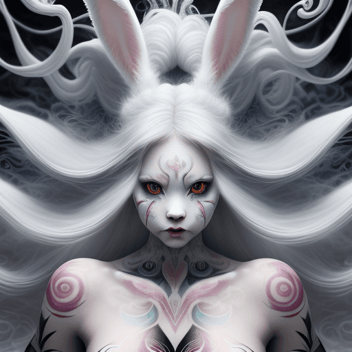 AI generated: portrait of a very strong white rabbit, fluffy hair,  elegance, captivating, close up portrait, arti...