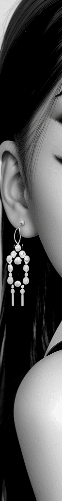 AI generated: modern contemporary black and white photograph of a Korean girl with a pearl earring, fine details