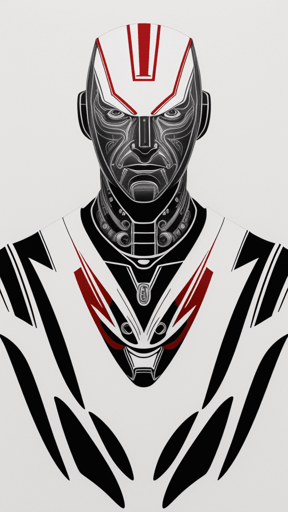 AI generated: A portrait of [a robot man in a bodyguard outfit], in the style of airbrush art, classic tattoo moti...