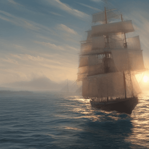 AI generated: Photo of a ultra realistic sailing ship, dramatic light, pale sunrise, cinematic lighting, battered,...