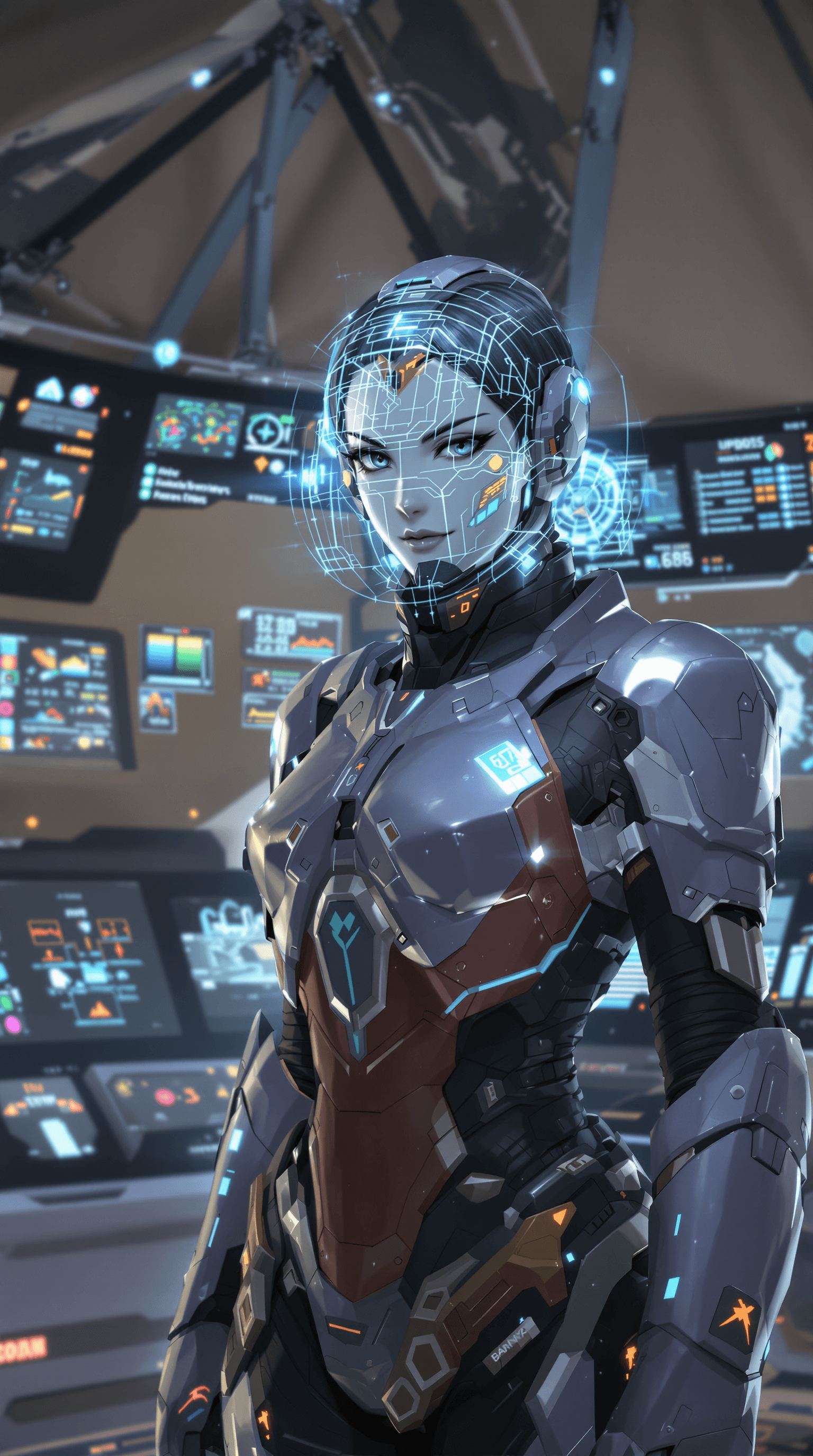 AI generated: A pretty, powerful tactician with a slender but strong form, her sharp, intelligent grey eyes seemin...