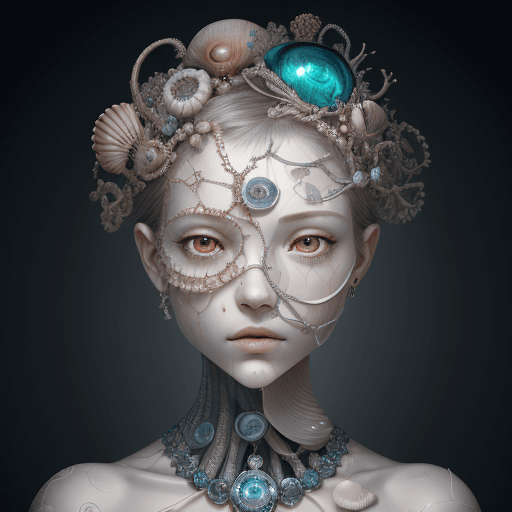 AI generated: The anatomy of a human head made of different styles of eyes, diamonds and shells, an ultrafine deta...