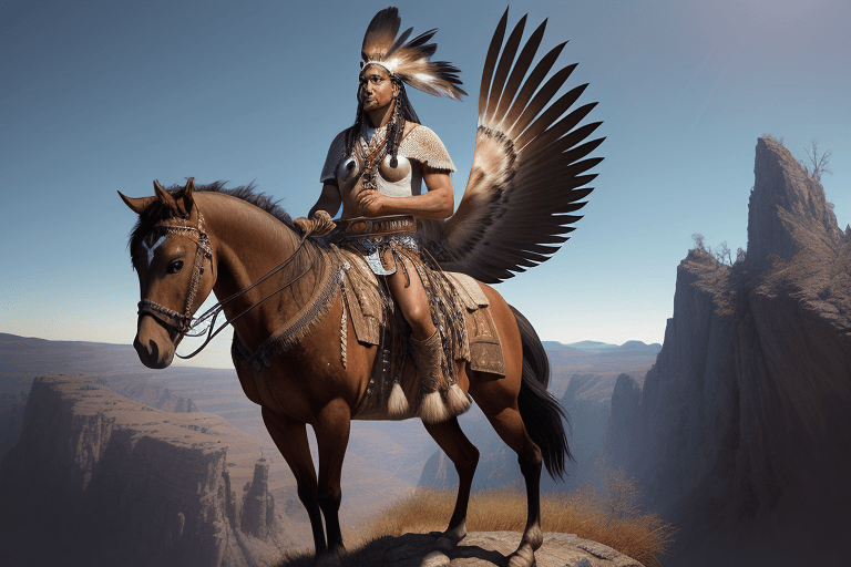 AI generated: amazingly detailed, masterpiece, ultra hd, long shot, dynamic angle, stunning Comanche warrior, stan...