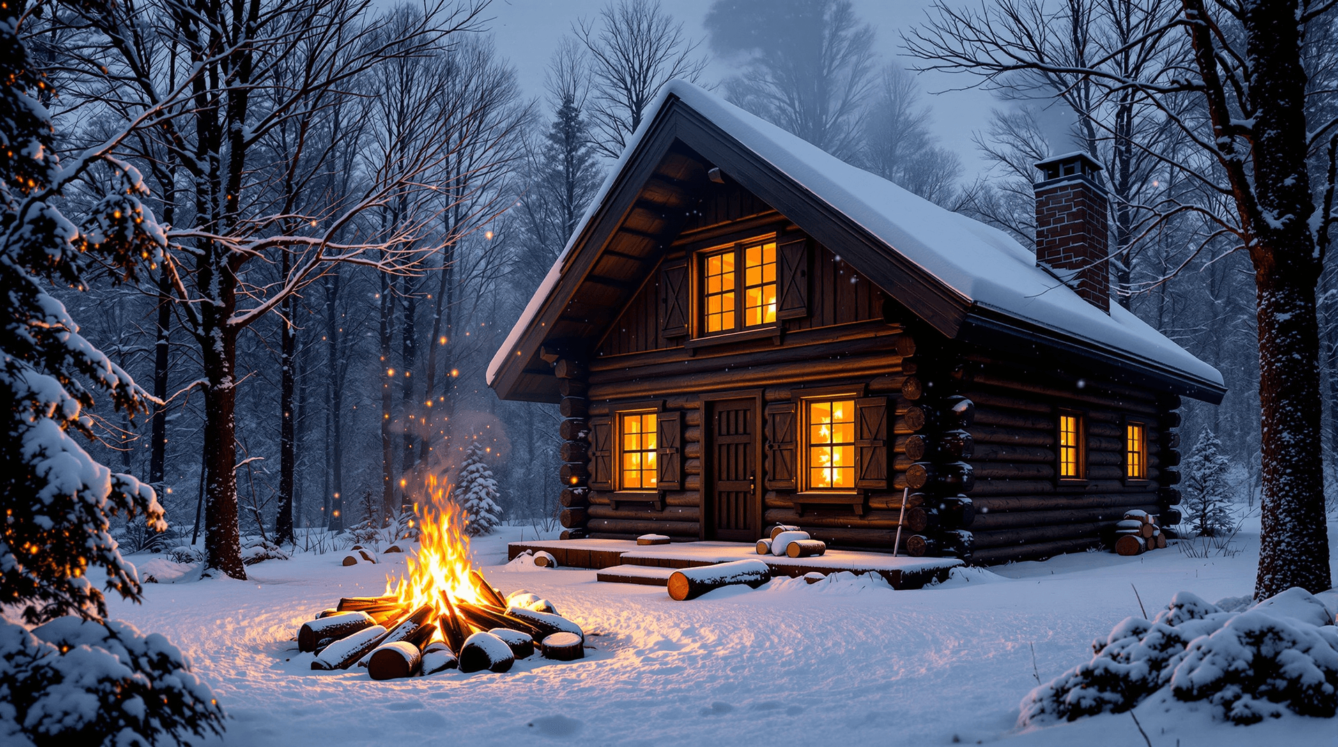 AI generated: Picture a cozy log cabin nestled deep in a tranquil winter forest, the snow blanketing the ground in...