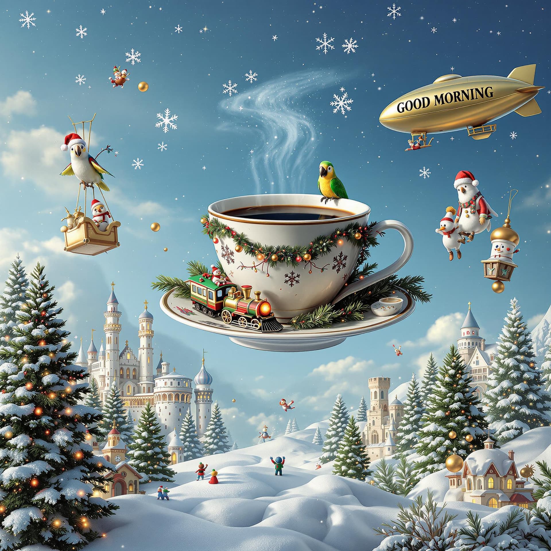 AI generated: Surreal Christmas landscape. Everything is floating in the air.
In the air, as if in zero gravity, i...