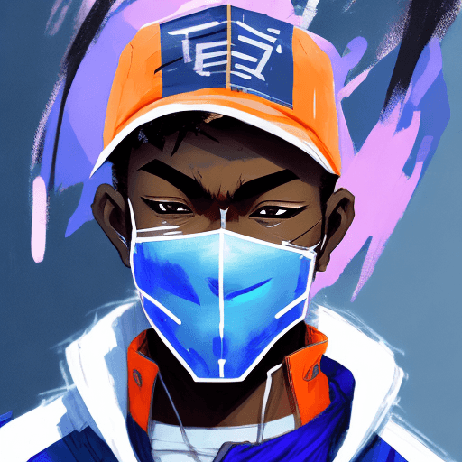 AI generated: african american anime character dressed in blue and orange jacket and samurai mask, in the style of...