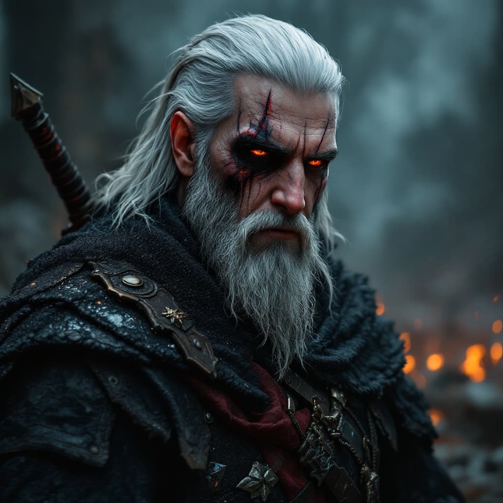 AI generated: The witcher, Geralt of Rivia, apocalypse by cigarettes after war, Riot Games League of Legends , Wor...