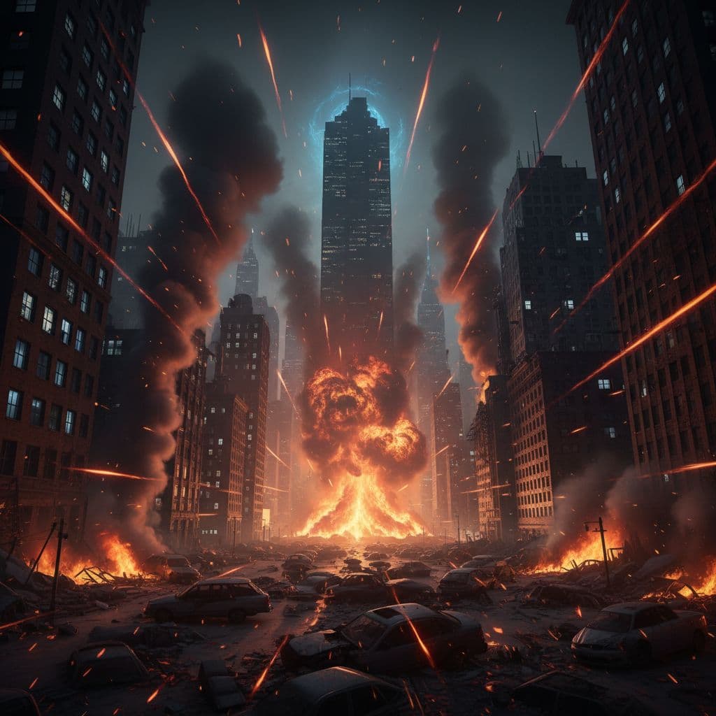AI generated: GIVE ME A BACKGROUND FOR A ICONIC SUPERHERO POSTER WITHOUT THE HERO, DARK EPIC BACKGROUND, SKYLINES,...