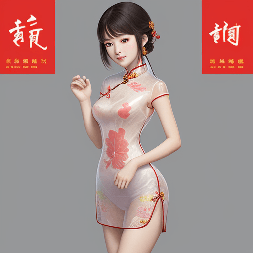 AI generated: A generous and pretty Chinese girl in a cheongsam made of transparent material, with beautiful curve...