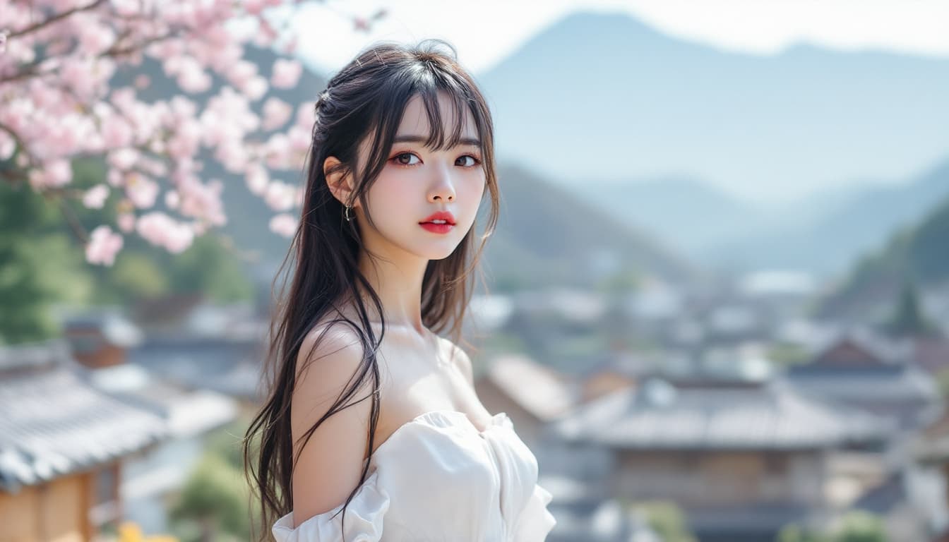 AI generated: A person, korean ulzzang face, Seoul girl, long hair, bangs, multi color hair, wearing a black mini ...
