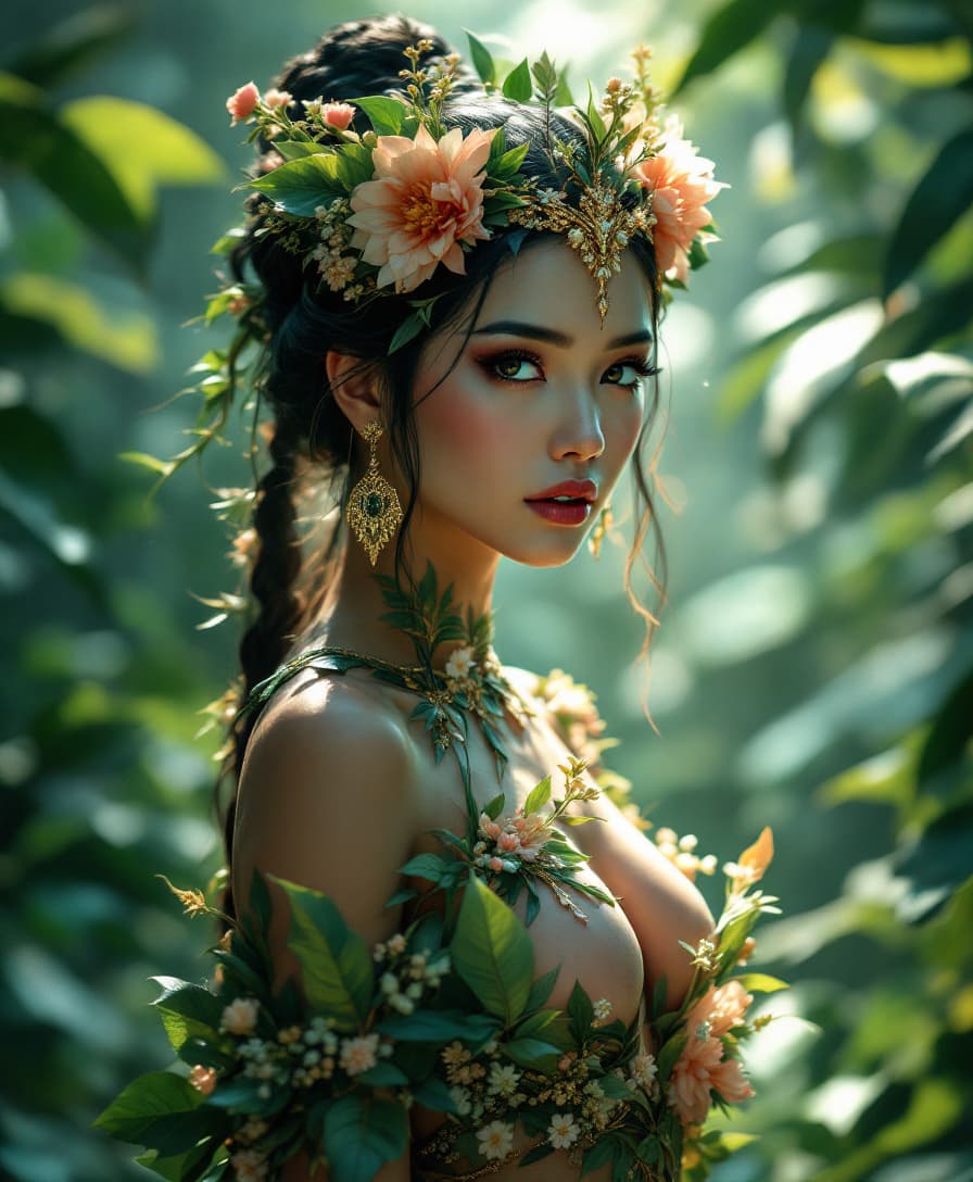 AI generated: Prepare to be entranced by the hyper-unrealistic allure of the Amazonian Leaf Royalty, captured in a...