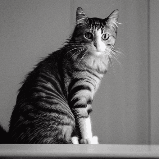 AI generated: realistic cat looking the ocean, looking like cameraman, daylight, indirect lighting, analog style