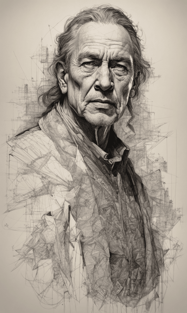 AI generated: portrait of man, pen and ink, intricate line drawings, by craig mullins, ruan jia, kentaro miura, gr...
