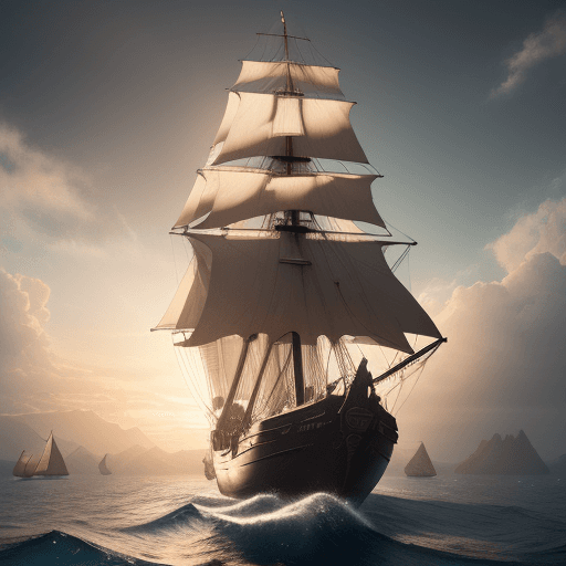 AI generated: Photo of a ultra realistic sailing ship, dramatic light, pale sunrise, cinematic lighting, battered,...