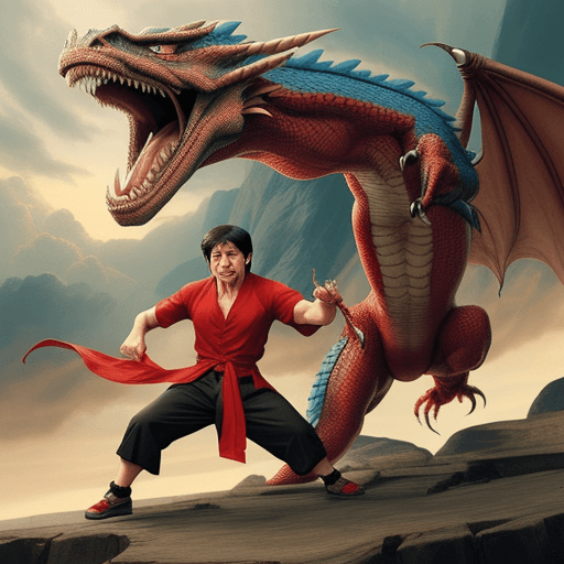 AI generated: jackie chan fighting with a dragon