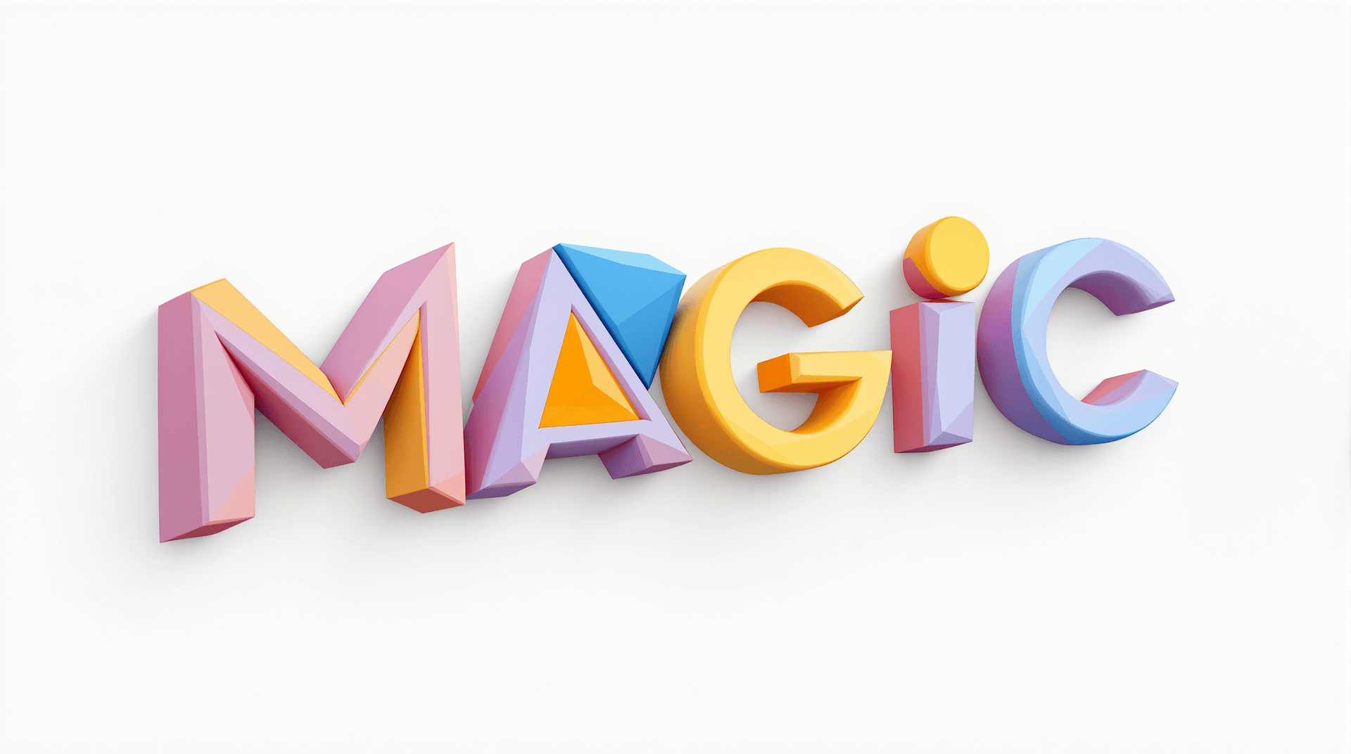 AI generated: Create a 3D geometric logo featuring the name 'MAGIC' using triangles, circles, and rectangles. The ...