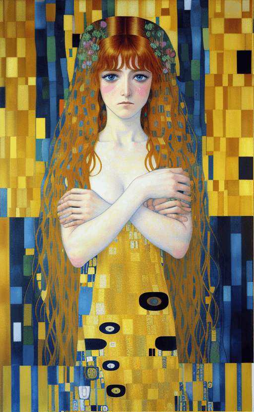 AI generated: painting, vivid color sad and broke persion, unhappy, white solid background Style Gustav Klimt --ar...
