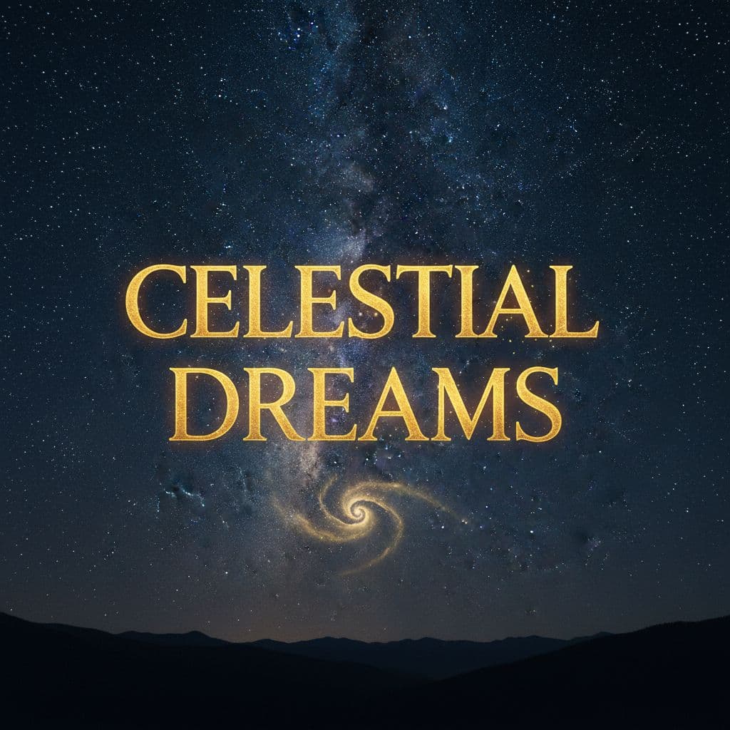 AI generated: Midnight blue sky with stars, text in Cinzel Decorative Bold, glowing gold.