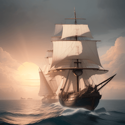 AI generated: Photo of a ultra realistic sailing ship, dramatic light, pale sunrise, cinematic lighting, battered,...