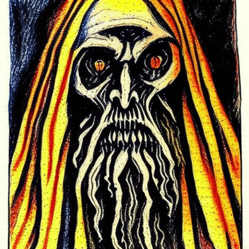 AI generated: The hermit tarot card in a old very creepy and scary hand drawn oil crayon art style make it look dr...