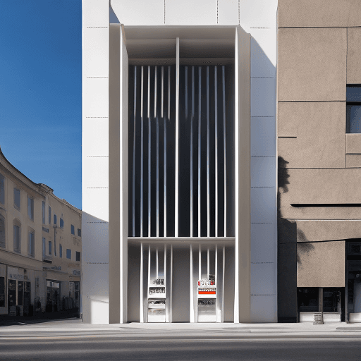 AI generated: photography, dynamic view, modernism mid-scale store facade design, Canon EOS 5D Mark IV, EF 24mm f/...
