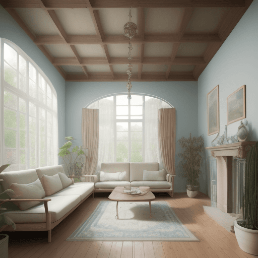AI generated: High resolution photography interior design, dreamy sunken living room conversation pit, wooden floo...