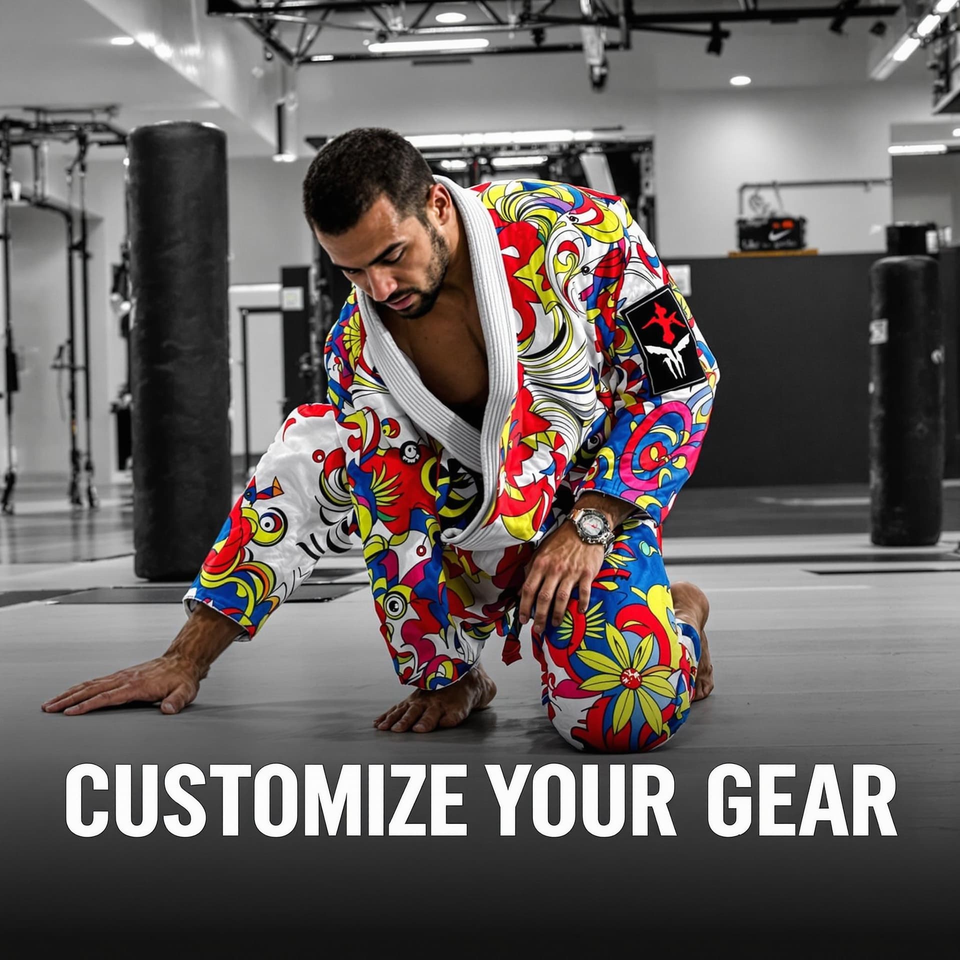 AI generated: Image Type: Photorealistic

Setting: A modern gym or dojo with clean, polished floors and minimal ba...