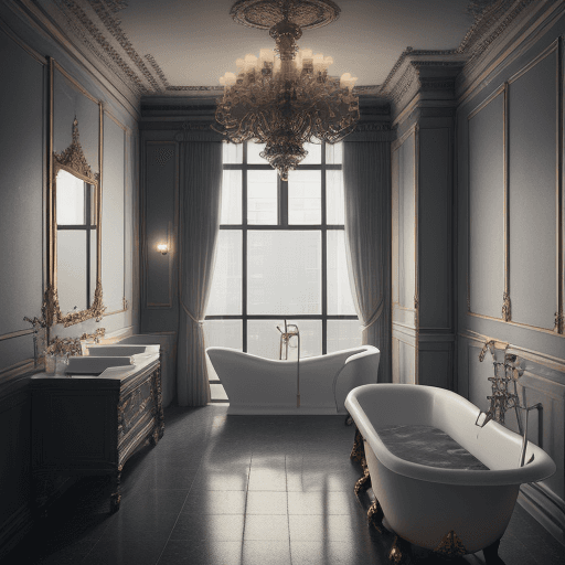 AI generated: A digital illustration , the taipei Old apartment, bathroom, bathtub, window backlight, detailed wit...