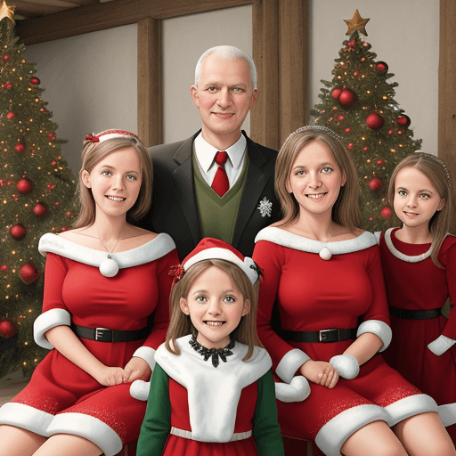 AI generated: xmas card with the swabian family Raichle, father, mother, son and two daughters
