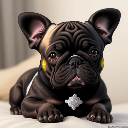 AI generated: retrato de um frenchie buldog  macho, fofinho , de cor preta, estilo realista, ao lado de sua bolinh...