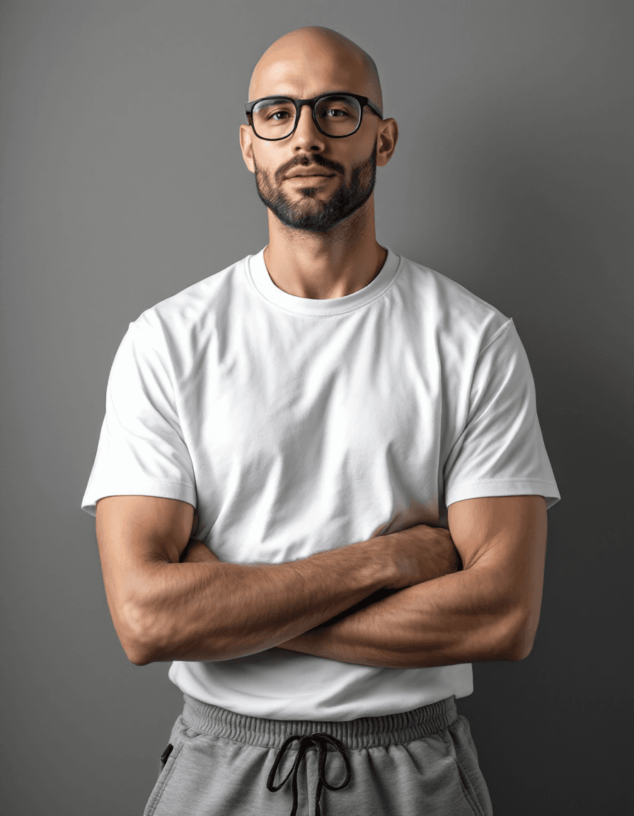 AI generated: Hyper-Realistic photo, handsome Caucasian bald man, clean face, clean shaved face, rounded rectangul...