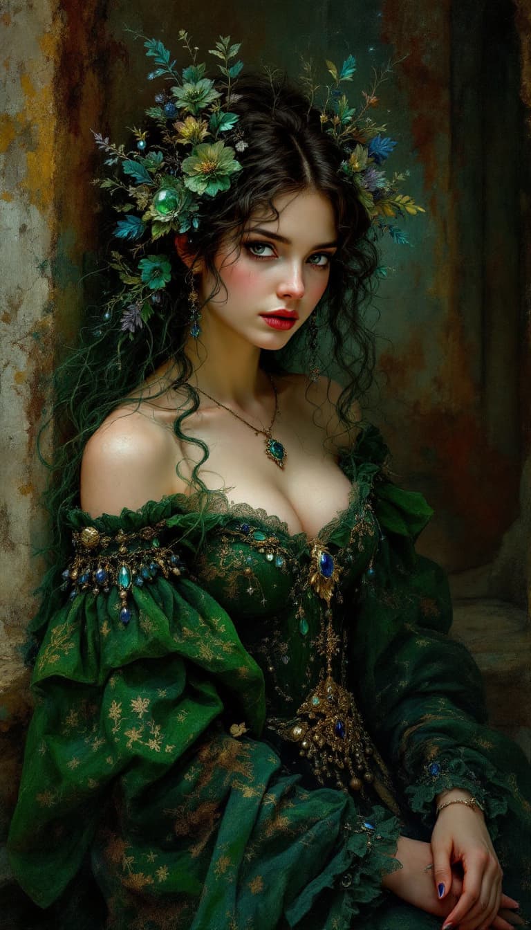 AI generated: In the style of Pre-Raphaelite Brotherhood and John Everett Millais, an intensely detailed, full-fig...