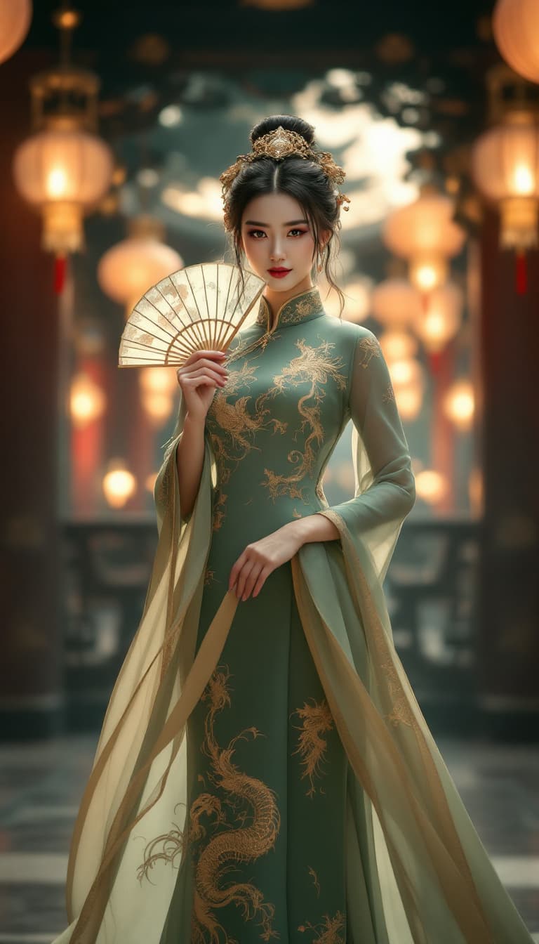 AI generated: A realistic photo of a stunningly beautiful Chinese woman with a serene and graceful expression, wea...